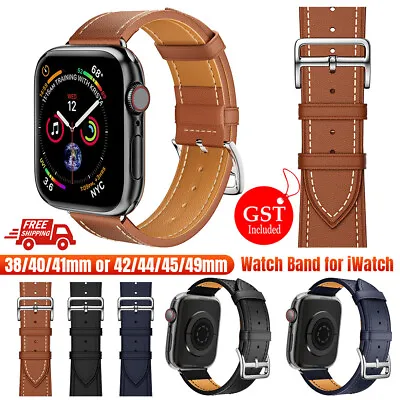 Hermès Leather Strap Apple Watch IWatch Band Series 9 8 7 6 5 4 3 SE 45 44 41 AU • $9.95