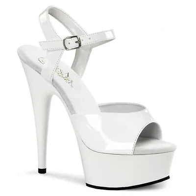 $51.95 • Buy PLEASER Sexy Stripper Dancer 6  Stiletto High Heels Platform White Shoes Sandals
