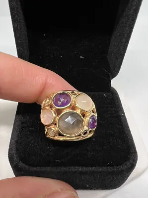 LIRM Gold Sterling SilverPink & Purple Multi-stone Band Ring Israel 925 Sz 8 • $30