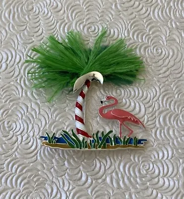 Vintage Flamingo  Christmas Brooch Enamel On Metal • $22