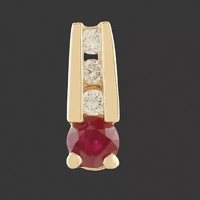 Small Vintage Solid 14K Yellow Gold .90 Ct Ruby & Diamond Estate Slide Pendant • $395
