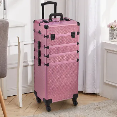 Large Vanity Makeup Beauty Cosmetic Case Trolley Box Nail Storage On Wheels • £79.95