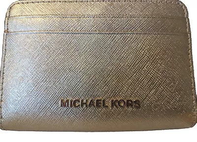 Michael Kors  Women's Pale Gold Leather Zip Credit Card Case Coin Pouch Wallet  • $34.95