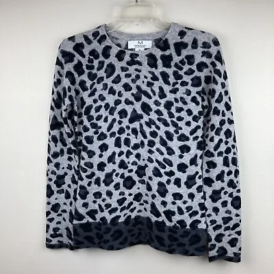 Magaschoni 100% Cashmere Leopard Print Sweater XS Crew Neck Grey • $19.99