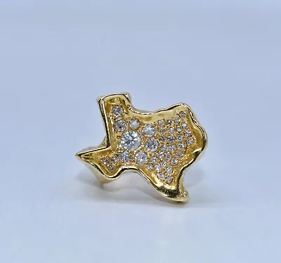 0.85 CT TW White Diamond 14 K Yellow Gold Texas State Outline Nugget Gent's Ring • $1560