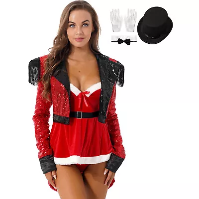 Womens Outfit Ringmaster Costumes Shows Bodysuit Circus Tailcoat Bow Hat Mini • $57.19