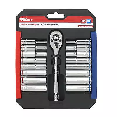 Hyper Tough 19 Piece 1/4 Inch Drive Ratchet And Socket Set Deep Sockets 43233 • $15.88