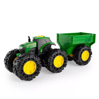 John Deere 38cm Monster Treads Tractor Kids Vehicle Toy W/ Wagon Light/Sounds 3+ • $48