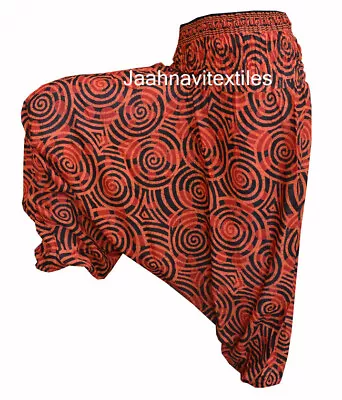 Baggy Gypsy Harem Pants Yoga Men Women Orange Jalebi Print Cotton Trousers • $11.56