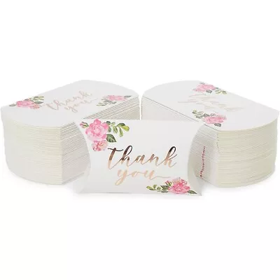 $17.99 • Buy 100 Pack Wedding Pillow Boxes, Rose Gold Foil Thank You Party Gift Box Décor