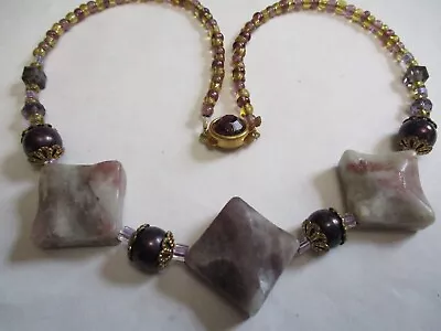 Vintage AMETHYST  JASPER Gemstone  Purple GLASS Beaded Necklace • $6.99