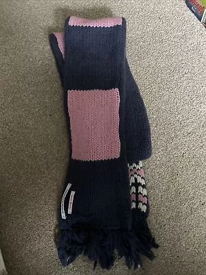 Jack Wills Scarf Pink And Navy - Long Knitted Scarf • £10