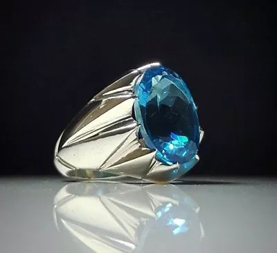 Solid 925 Sterling Silver AAA Sky Blue Topaz Zircon Cut Gemstone Huge Mens Ring • $41.56