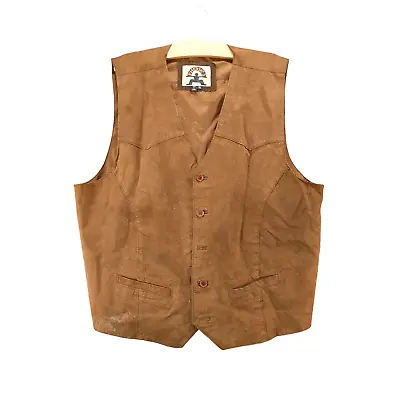 Phase 2 Men's Genuine Leather Vest Brown XL Sleeveless Button Front Cinch Nylon • $20