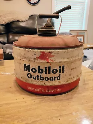 Vintage Mobiloil Outboard 2.5 Gallon Oil Can Gas Can Mobil • $80