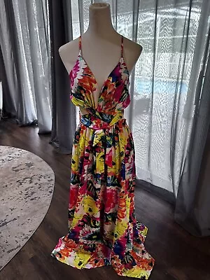 Miss Sparkling Multi-Color Halter Maxi Dress - Sz LGE NEW • $39.99