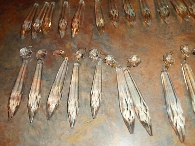 $79 • Buy Lot Of 134 Vintage Antique Faceted Icicle Chandelier Crystal Glass Prisms, Parts