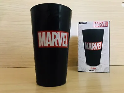 Marvel Comics Logo Black Drinking Glass Cup Cold Drinks Gift Gamers Superhero • £11