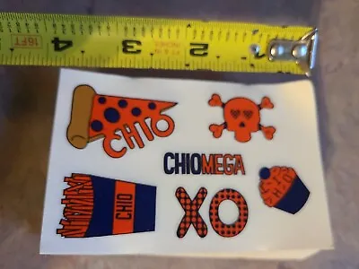 $5.99 • Buy NOS Vintage ChioMega XO Sorority Fraternity Stickers Blue Orange Pizza Fries