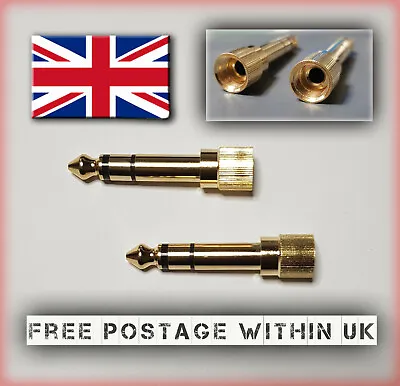 X2 3.5mm MINIJACK To 6.35mm 1/4  JACK SCREW ON THREADED HEADPHONES ADAPTER PLUG • £6.25