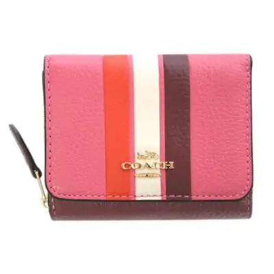 Coach Authentic Trifold Wallet Small Striped Confetti Pink Mango Leather New  • $446.58