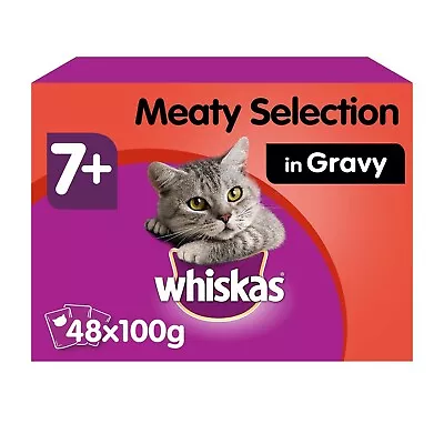 £19.99 • Buy 48 X 100g Whiskas 7+ Senior Wet Cat Food Pouches Mixed Meaty In Gravy