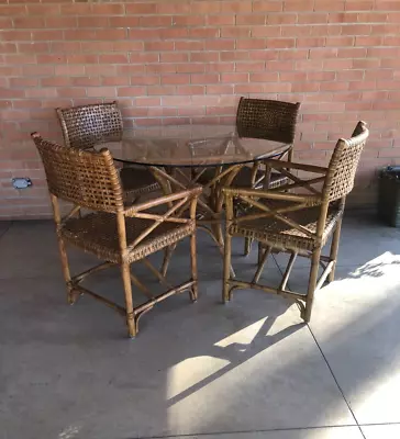 Vintage McGuire Style 5 Pc Set Laced Leather Rawhide Rattan Chairs And Table Set • $2688