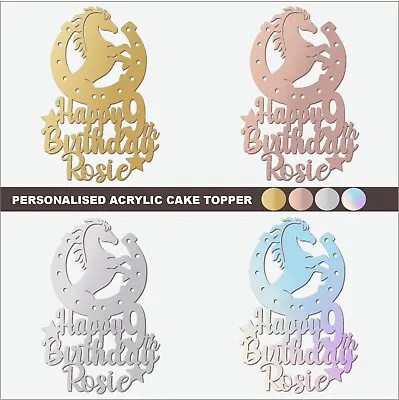 Personalised Horse Shoe Acrylic Mirror Cake Topper Animal Lover Cake Decoration • £3.79