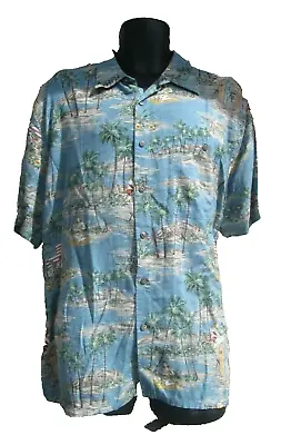 Hawaiian Tropical Aloha Beach Camp Shirt Pin Ups Flag Motorcycle Batik Bay 2XL • $15