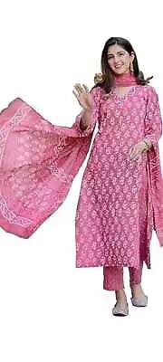 Indian Bollywood Cotton Tunic Kurti Set Women Designer Salwar Kameez Suit Dress • $91.67