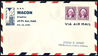 USS MACON BOBOLINK ZRS-5 Naval Zep Memorial Crash Cover Feb 14 1935 Hulff Cachet • $19.95