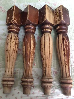 Salvaged Vintage Lot Of Four Brown Solid Wood Carved Table Legs • $24.99