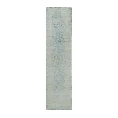 2'6 X10' Gray Modern Jacquard Hand Loomed Wool And Silk Runner Rug R65205 • $370.80