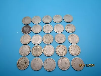 Lot Of 25 Liberty V Nickels Mixed Better Dates 1883 1890 1893 1895 #588 • $12.50