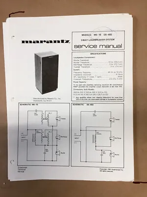 Marantz MS-15 / DS-602 Speaker Service Manual *Original* • $7