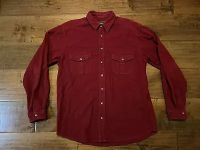 Eddie Bauer Maroon Red L/S Button Up Chamois Flannel Shirt - Men's Large Tall LT • $29.99