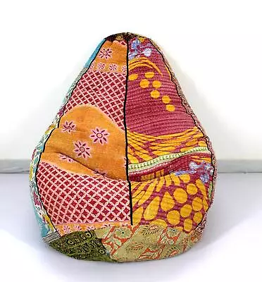 Handmade Vintage Cotton Kantha Floral Bohemian Bean Bag Sacco Chair Ottoman • $49.99
