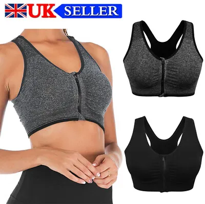 Women Front Zip Padded Sports Bra Yoga Cami Push Up Vest Support Exercise Tops • £4.81