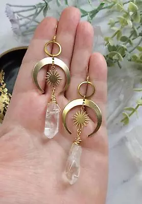 Sun Moon Star Earrings Quartz Crystal Dangle Women Crescent Goth Jewelry Gifts • $2.75