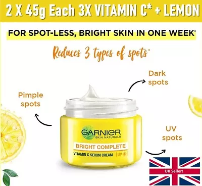 2 X 45g Garnier Bright Complete VITAMIN C FAIRNESS SERUM FACE CREAM White Spots  • £12.99