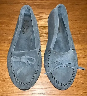 Minnetonka Moccasins DUSTY BLUE 409 Kilty Fringe Ballet Flat Size 9.5 • $15.99