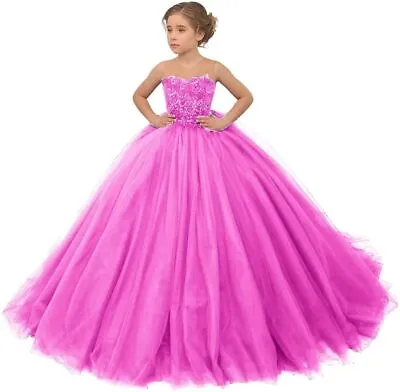 Tulle Flower Girl Dress For Wedding Beaded Sleeveless Applique Pageant Ball Gown • $79.90