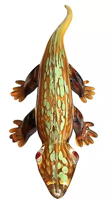 Vintage Art Glass Lizard Gecko Venetian Murano Style 5 Toe Green Honey Amber • $89.57