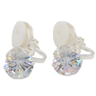 CLIP ON Earrings Round Crystal Silver Rhinestone Fake Studs Stud Non Pierced • £2.99