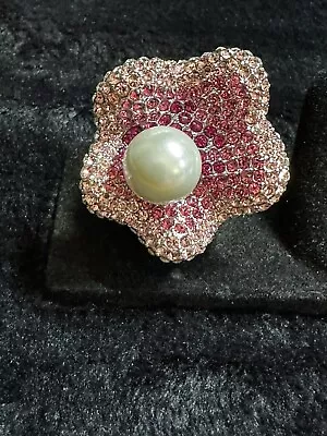 Cocktail Ring Joan Boyce Pink Pave Floral Ring With Large Peral Size 5 • $49.99