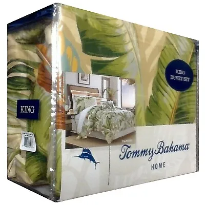 3-Pc Set Tommy Bahama Palmiers GREEN 100% Cotton KING Duvet Cover & 2 Shams NEW • $221.97