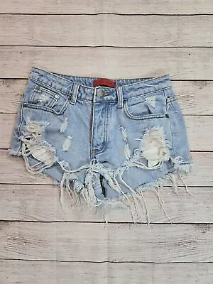 Signature 8 Women’s  Distressed Fringe Jeans Shorts Sz  Small Denim 100% Cotton  • £10.59