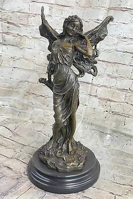 Bronze Sculpture Hand Made Statue Original Decor Cherub Fairy Butterfly Decor • $279.65