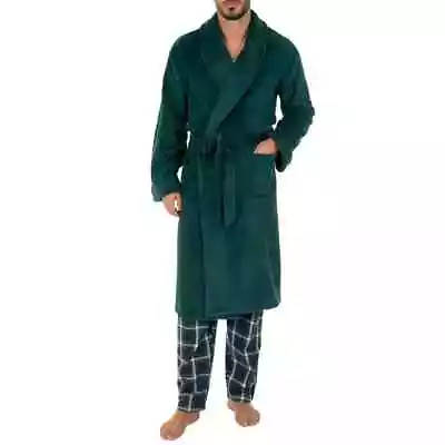 Fruit Of The Loom Adult Mens Plush Fleece Bathrobe One Size Green 100% Polyester • $23.19