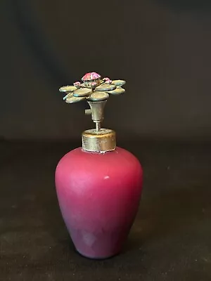 Vtg Irice Magenta Frost Jelly Belly Glass Flower Pink Rhinestone Perfume Bottle • $39.95